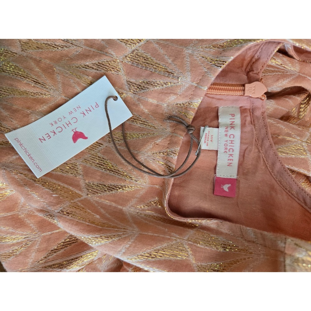 Pink Chicken Girls Peach Gold Metallic Geometric Long Sleeve Dress Size 10Y NWT - Picture 6 of 7